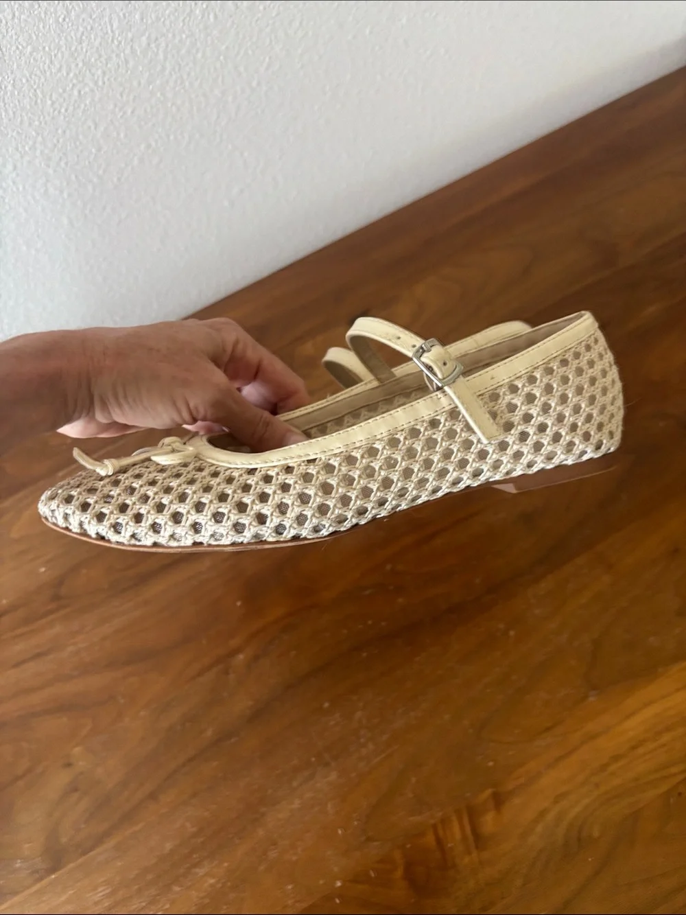 Mint Velvet Cream Crochet Mary Jane Flats